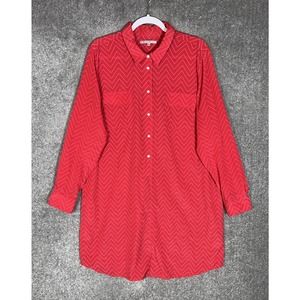 Gap Chevron Long Sleeve Popover‎ Shirt Dress Womens Size XL Red Pink Pockets